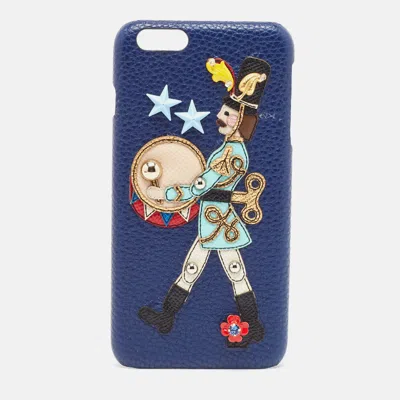 Pre-owned Dolce & Gabbana Blue Leather Nut Cracker Embellished Iphone 6 Case