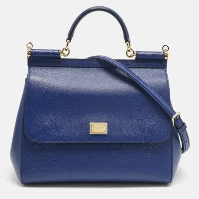 Pre-owned Dolce & Gabbana Blue Leather Regular Miss Sicily Top Handle Bag