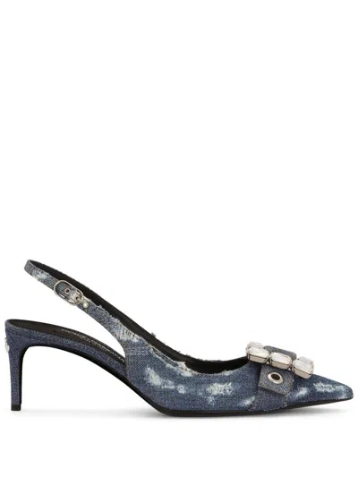 Dolce & Gabbana Blue Leather Sandals For Women In Black