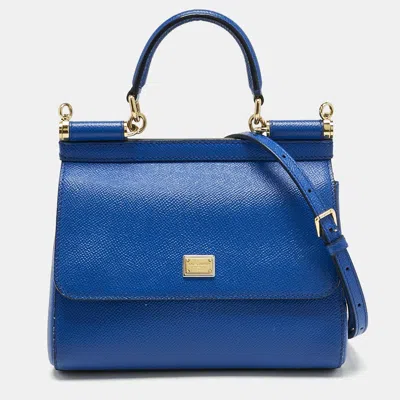Pre-owned Dolce & Gabbana Blue Leather Small Miss Sicily Top Handle Bag