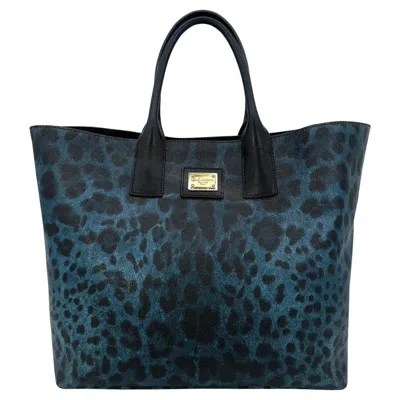 Pre-owned Dolce & Gabbana Blue Leopard Print Coated Canvas Tote