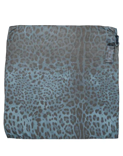Dolce & Gabbana Blue Leopard Print Silk Square Foulard Scarf