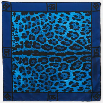 Pre-owned Dolce & Gabbana Blue Leopard Print Silk Square Scarf