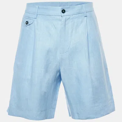 Pre-owned Dolce & Gabbana Blue Linen Bermuda Shorts S/waist 33"