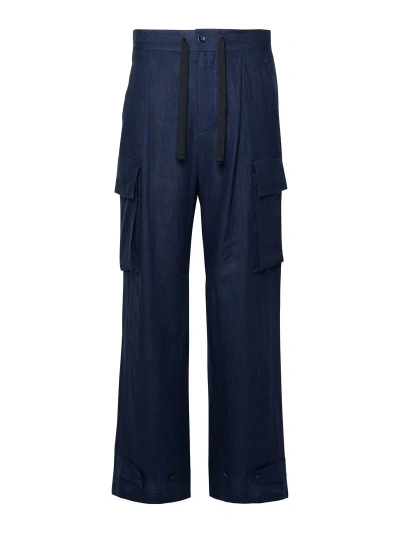 Dolce & Gabbana Blue Linen Cargo Trousers