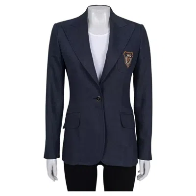 Pre-owned Dolce & Gabbana Blue Linen Embroidered Fitted Jacket - It38/xs