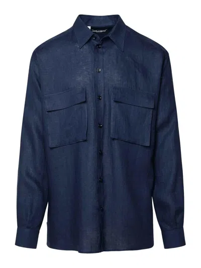 DOLCE & GABBANA BLUE LINEN SHIRT