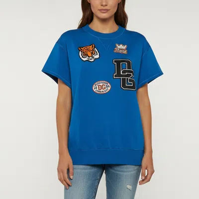 Pre-owned Dolce & Gabbana Blue Logo Applique Cotton Knit T-shirt S
