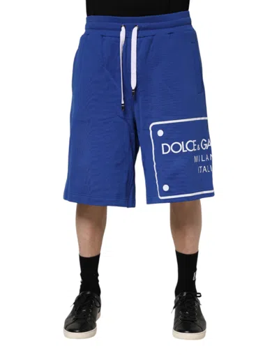 DOLCE & GABBANA BLUE LOGO COTTON BERMUDA SWEATSHORTS SHORTS
