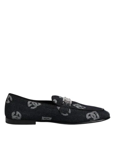 Dolce & Gabbana Blue Logo Cotton Loafers Formal Dress Shoes In Black