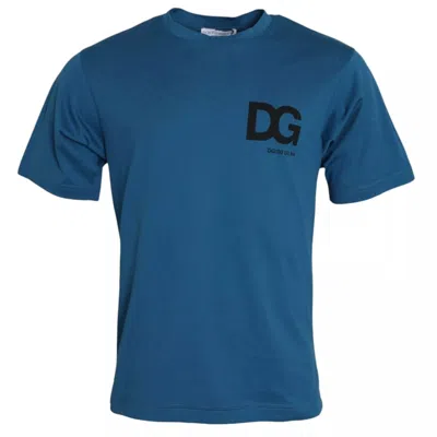 Pre-owned Dolce & Gabbana Blue Logo Cotton Round Neck Short Sleeves Men's T-shirt ()