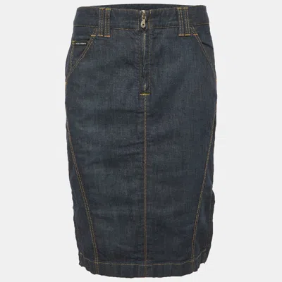 Pre-owned Dolce & Gabbana Blue Logo Detail Denim Pencil Skirt M /waist 30"