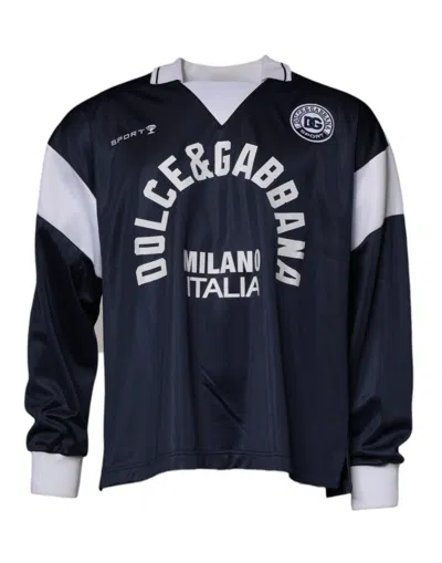 DOLCE & GABBANA DOLCE & GABBANA BLUE LOGO JERSEY COLLARED PULLOVER MEN'S SWEATER
