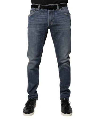 Dolce & Gabbana Blue Logo Plaque Cotton Skinny Denim Men's Jeans