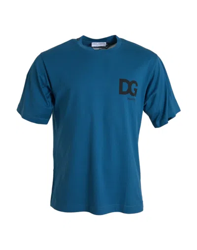 DOLCE & GABBANA BLUE LOGO ROUND NECK SHORT SLEEVES T-SHIRT