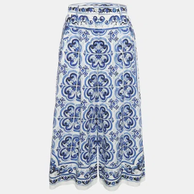 Pre-owned Dolce & Gabbana Blue Majolica Print Cotton Culottes M