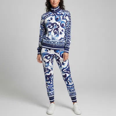 Pre-owned Dolce & Gabbana Blue Majolica Print Crepe Track Jacket And Pants Set Xs