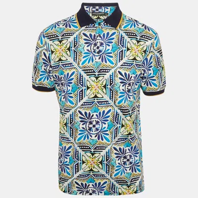 Pre-owned Dolce & Gabbana Blue Majolica Print Pique Polo T-shirt M