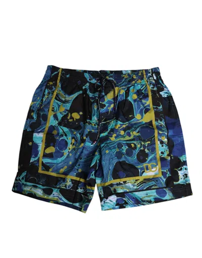 DOLCE & GABBANA DOLCE & GABBANA BLUE MARBLE PRINT LOGO MEN BOXER SHORT MEN'S SWIMWEAR