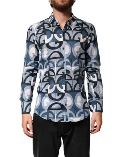 Pre-owned Dolce & Gabbana Blue Martini Long Sleeves Casual Logo Men's Shirt ()