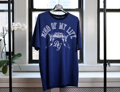 Pre-owned Dolce & Gabbana Blue Men's "king Of My Life" Logo T-shirt