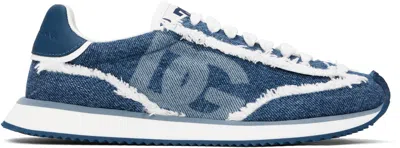 DOLCE & GABBANA BLUE MIXED-MATERIAL 'DG' CUSHION SNEAKERS