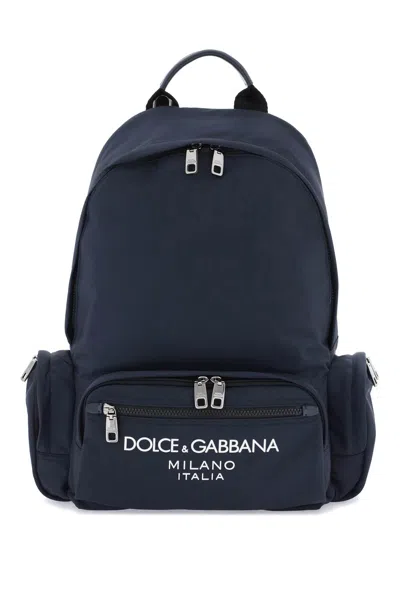 Dolce & Gabbana Blue Nylon Backpack With Logo For Men