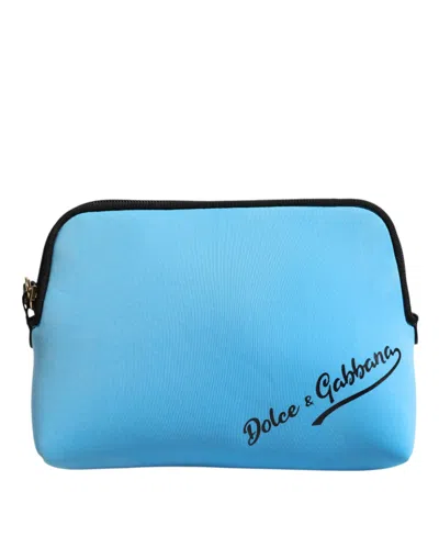 Pre-owned Dolce & Gabbana Blue Nylon Dg Logo Print Clutch Zip Pouch Women's Bag ()