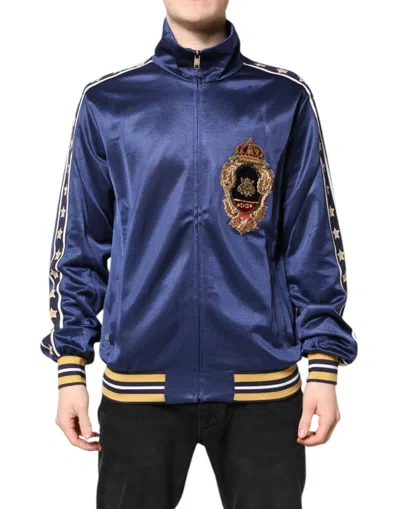 Pre-owned Dolce & Gabbana Blue Nylon Logo Patch Men Bomber Men's Sweater ()