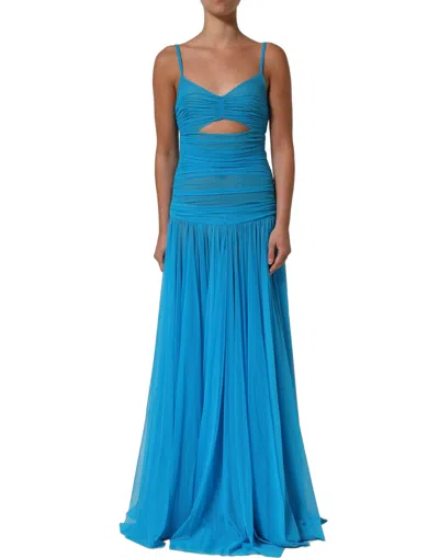 Pre-owned Dolce & Gabbana Blue Nylon Pleated Chiffon Cutout Gown Women's Dress ()