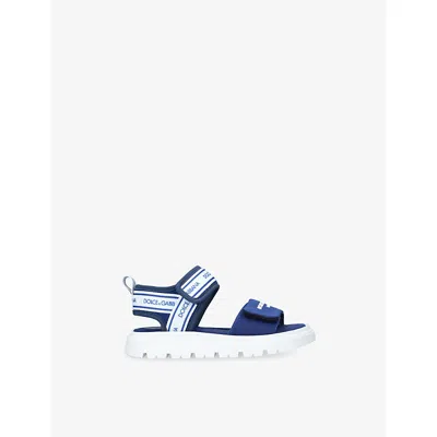Dolce & Gabbana Kids' Logo-strap Woven Sandals In Blue