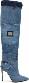 Dolce & Gabbana Cardinale 105 Patchwork Denim Over-the-knee Boots In 80650 Blu