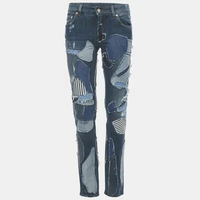 Pre-owned Dolce & Gabbana Blue Patchwork Denim Skinny Jeans S Waist 27"