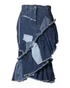 Dolce & Gabbana Blue Patchwork Layered Denim Midi Women's Skirt In Blue