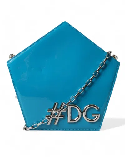 Dolce & Gabbana Blue Patent Leather Hashtag Dg Shoulder Chain Flap Women's Bag