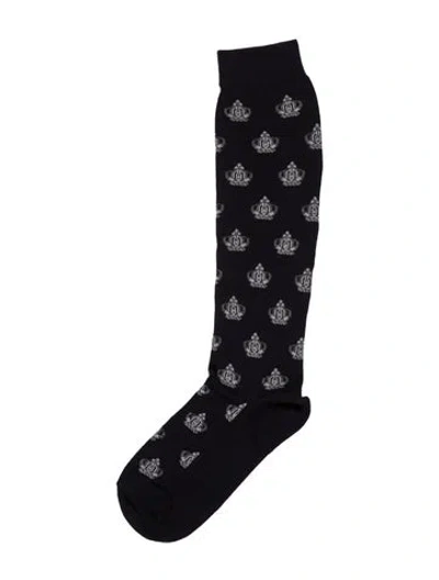 Pre-owned Dolce & Gabbana Blue Pattern Socks Size L
