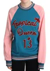 Dolce & Gabbana Blue Pink Queen Sequin Crystal Sweater