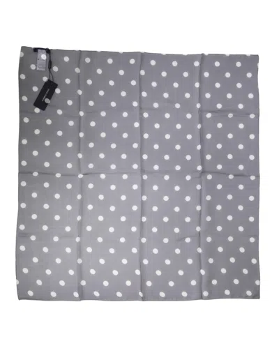 Dolce & Gabbana Blue Polka Dot Silk Square Foulard 91.5cm X 89.5cm Scarf In Gray