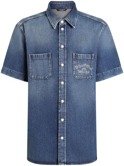 Dolce & Gabbana Blue Press Stud Fastening Shirt
