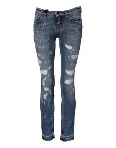 Dolce & Gabbana Blue Pretty Tattered Skinny Denim Women's Jeans