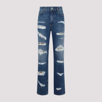 DOLCE & GABBANA BLUE PRINTED COTTON JEANS
