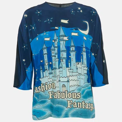 Pre-owned Dolce & Gabbana Blue Printed Silk Top S