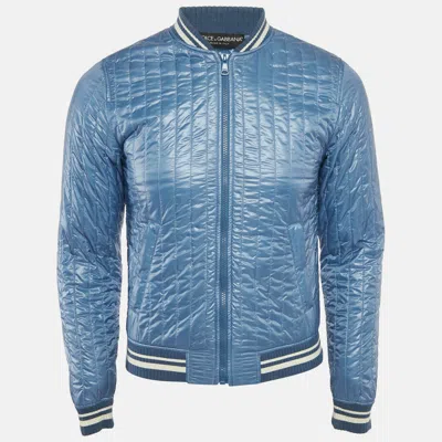 Pre-owned Dolce & Gabbana Blue Quilted Nylon Zip Front Bomber Jacket S