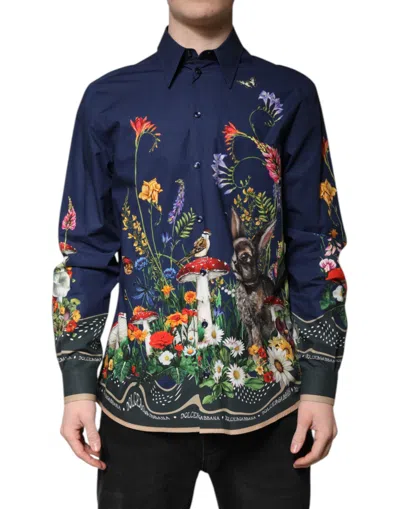 DOLCE & GABBANA DOLCE & GABBANA BLUE RABBIT PRINT LONG SLEEVE MEN'S SHIRT