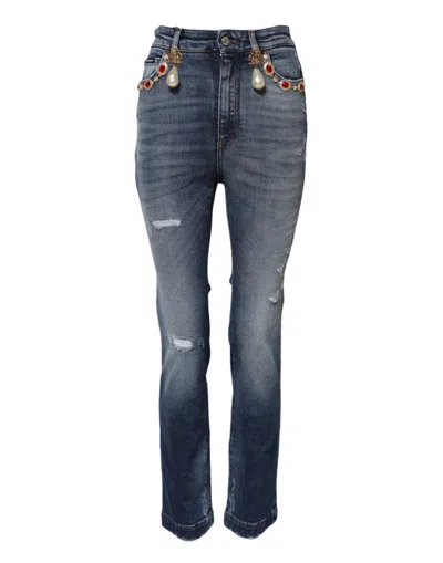 Dolce & Gabbana Blue Rhinestone Embellished Denim Women's Jeans