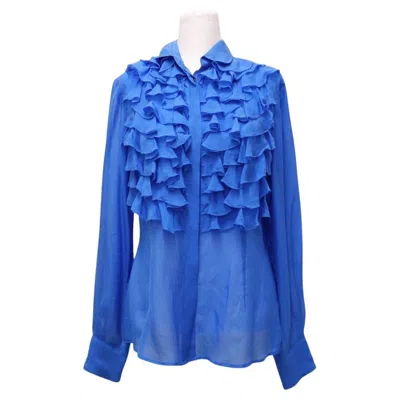Pre-owned Dolce & Gabbana Blue Ruffle Front Blouse - Eu 46