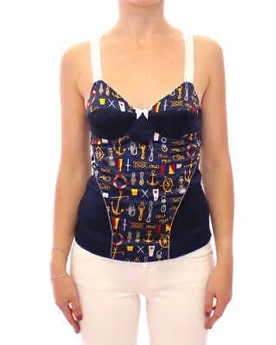 Pre-owned Dolce & Gabbana Blue Sailor Motif Stretch Tank Top In See Description