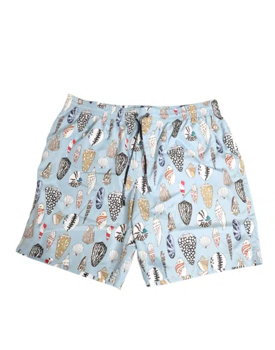 Dolce & Gabbana Blue Seashell Print Nylon Men Shorts Swimwear In Multi