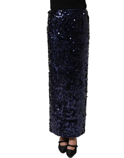 Dolce & Gabbana Blue Sequin High Waist Pencilcut Midi Women's Skirt