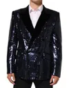 Dolce & Gabbana Blue Sequin Sicilia Double Breasted Blazer In Blue